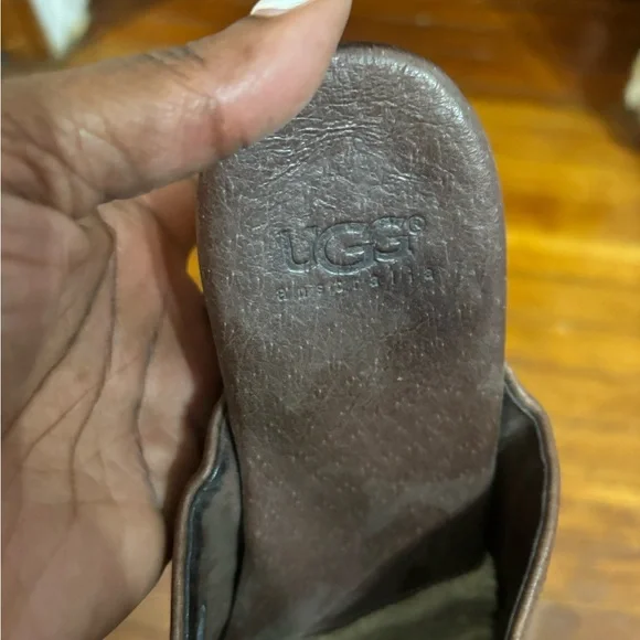 UGG Brown Leather Mules with Wooden Sole - Picture 4 of 8